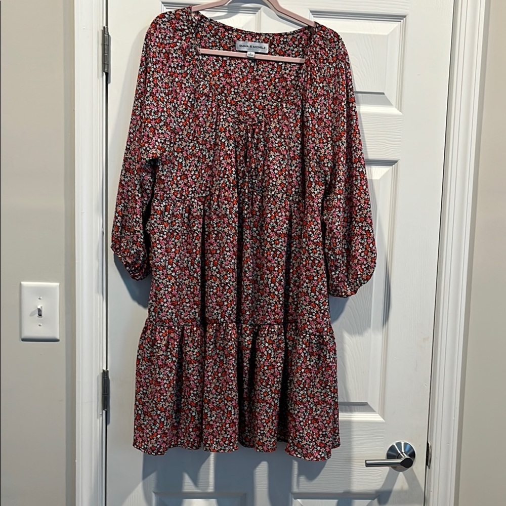 Emma & Michele Red Ruffled Tiered Boho Sundress Size‎ L